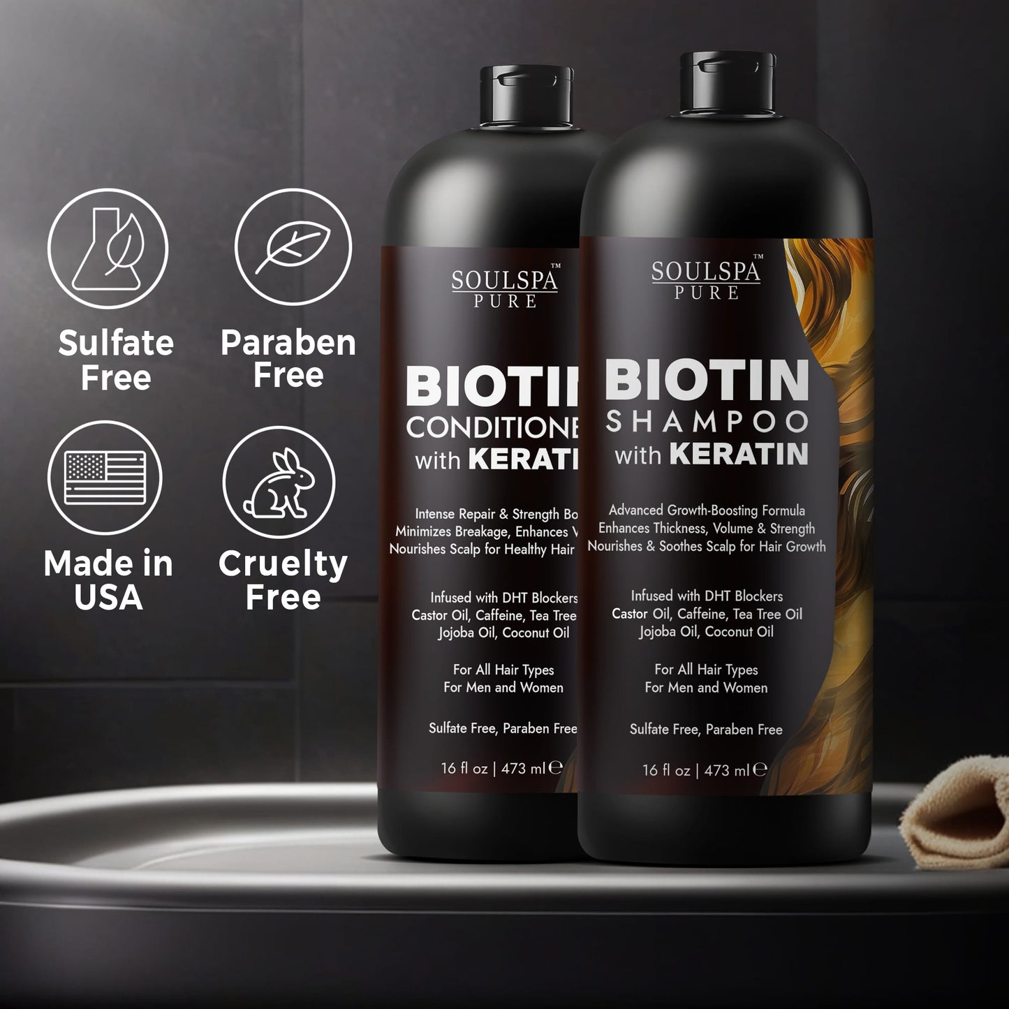 SOULSPA PURE Biotin Shampoo and Conditioner Set with Keratin