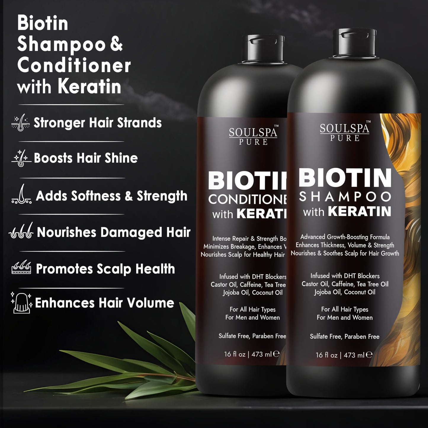SOULSPA PURE Biotin Shampoo and Conditioner Set with Keratin
