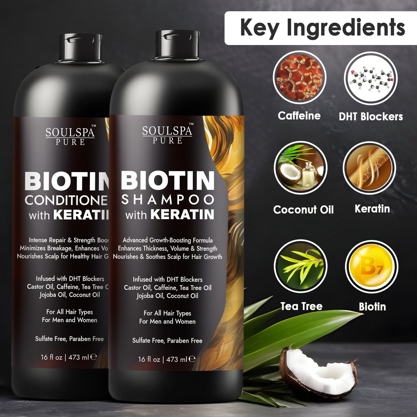 SOULSPA PURE Biotin Shampoo and Conditioner Set with Keratin