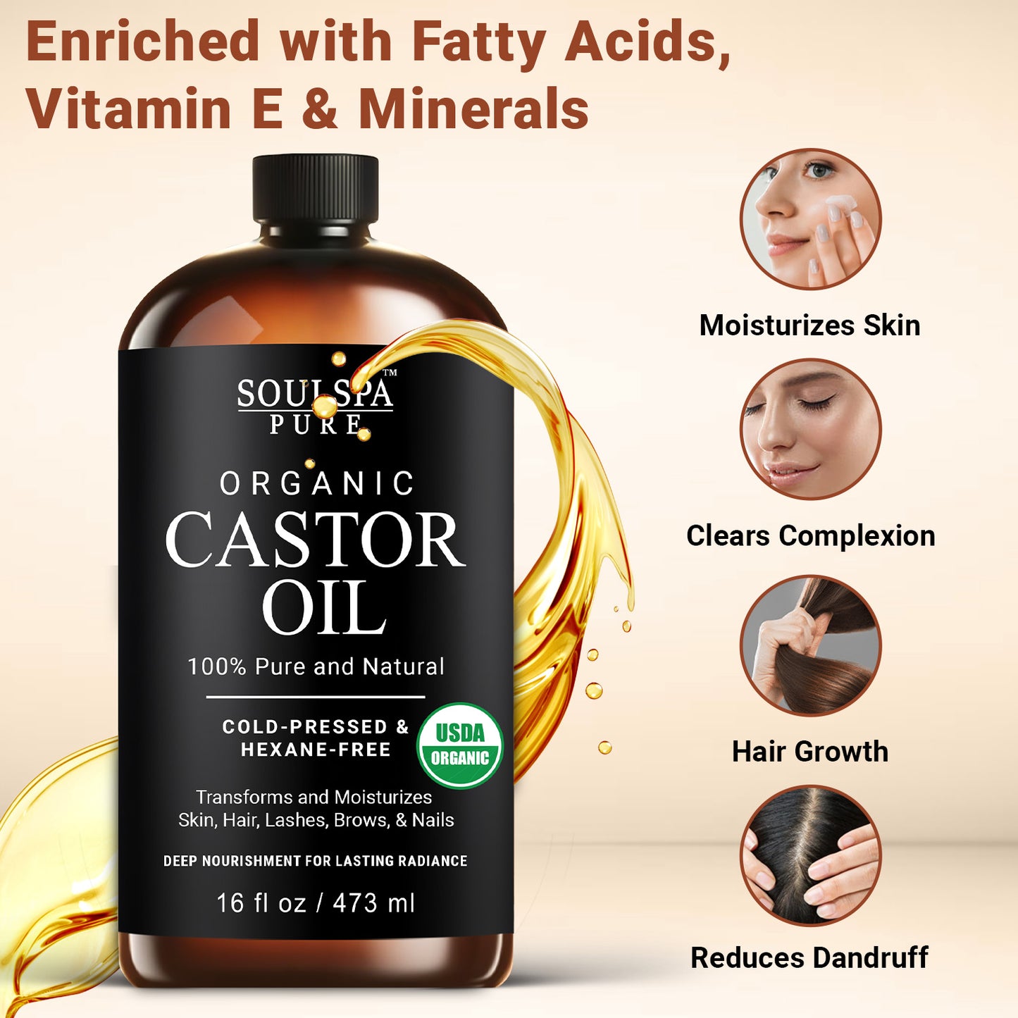 SOULSPA PURE Organic Castor Oil 16 fl oz