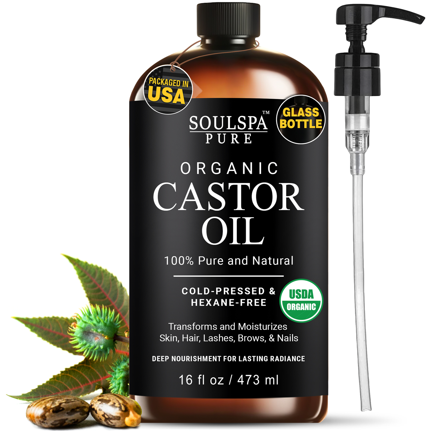 SOULSPA PURE Organic Castor Oil 16 fl oz