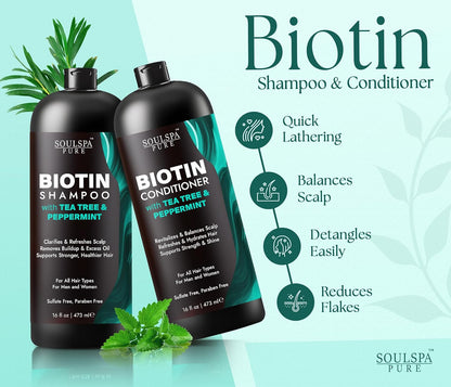 Biotin Shampoo & Conditioner Set with Tea Tree & Peppermint