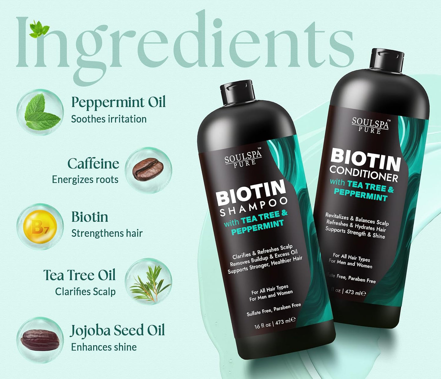 Biotin Shampoo & Conditioner Set with Tea Tree & Peppermint