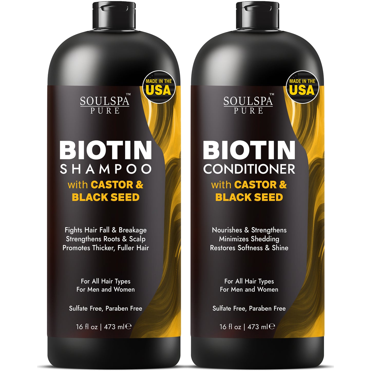 Biotin Shampoo & Conditioner Set with Castor & Black Seed Oil