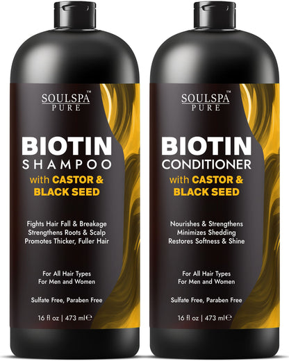 Biotin Shampoo & Conditioner Set with Castor & Black Seed Oil