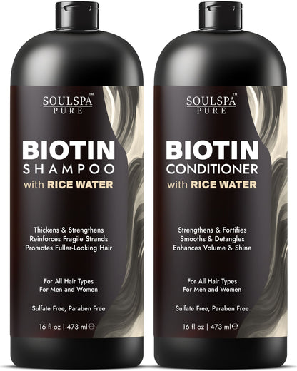 Biotin Shampoo and Conditioner Set with Rice Water & Rice Protein