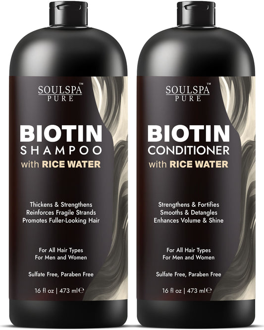 Biotin Shampoo and Conditioner Set with Rice Water & Rice Protein