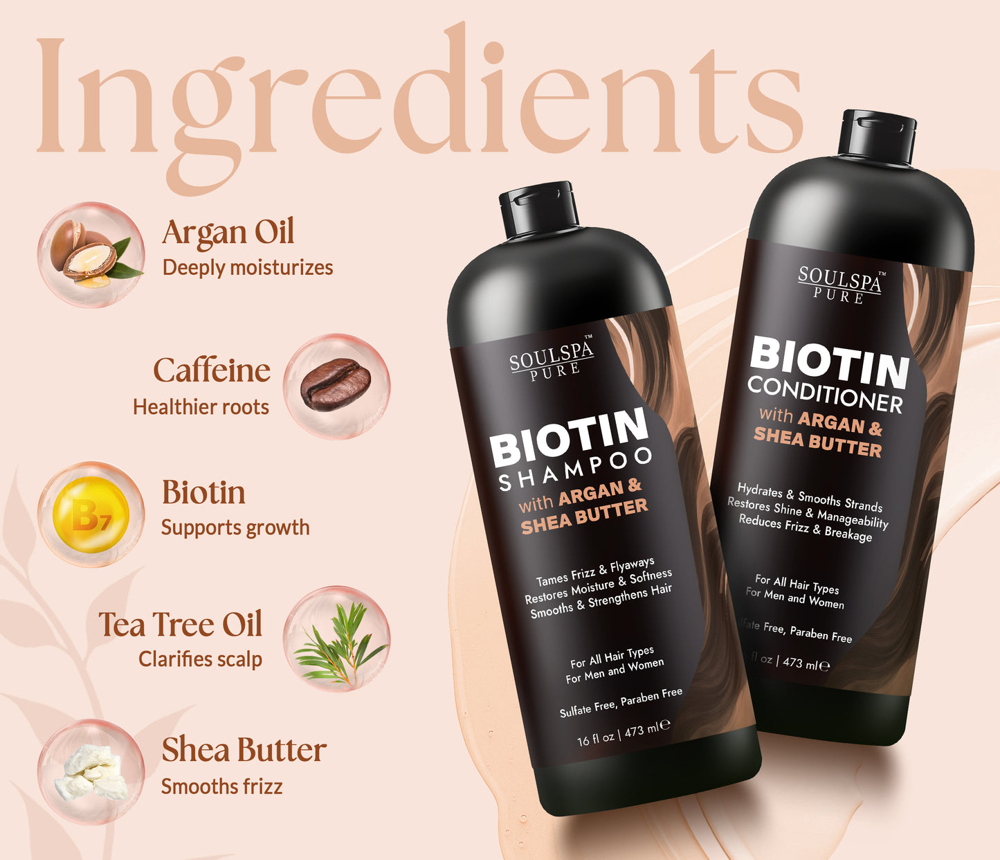 Biotin Shampoo & Conditioner Set with Argan Oil & Shea Butter