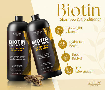 Biotin Shampoo & Conditioner Set with Castor & Black Seed Oil