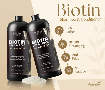 Biotin Shampoo and Conditioner Set with Rice Water & Rice Protein
