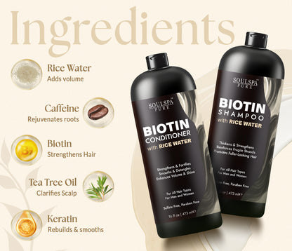 Biotin Shampoo and Conditioner Set with Rice Water & Rice Protein